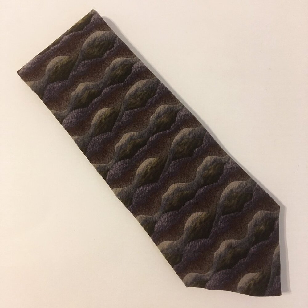J Garcia Plum Purple Green Neck Tie Abstract Geometric Stripes 100% Silk Mens